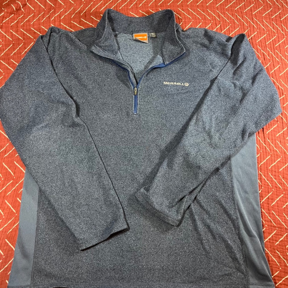 Merrell Mens 1/4 Zip Pullover Shirt Blue‎ Textured Knit Long Sleeve Performance
